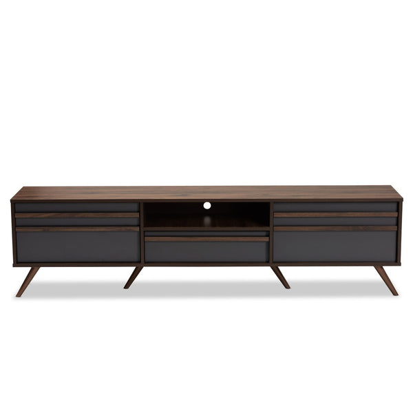 Baxton Studio Baxton Studio Naoki Modern Two-Tone Grey & Walnut TV Stand with Drop-Down Storage & Cable Management LV15TV15130-Columbia/Dark Grey-TV