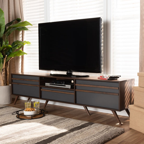 Baxton Studio Baxton Studio Naoki Modern Two-Tone Grey & Walnut TV Stand with Drop-Down Storage & Cable Management LV15TV15130-Columbia/Dark Grey-TV