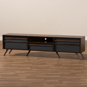 Baxton Studio Baxton Studio Naoki Modern Two-Tone Grey & Walnut TV Stand with Drop-Down Storage & Cable Management LV15TV15130-Columbia/Dark Grey-TV