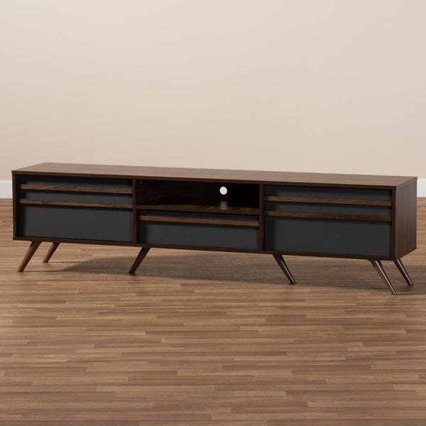 Baxton Studio Baxton Studio Naoki Modern Two-Tone Grey & Walnut TV Stand with Drop-Down Storage & Cable Management LV15TV15130-Columbia/Dark Grey-TV