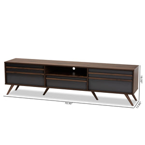 Baxton Studio Baxton Studio Naoki Modern Two-Tone Grey & Walnut TV Stand with Drop-Down Storage & Cable Management LV15TV15130-Columbia/Dark Grey-TV
