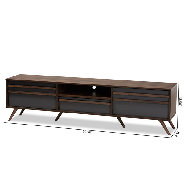 Baxton Studio Baxton Studio Naoki Modern Two-Tone Grey & Walnut TV Stand with Drop-Down Storage & Cable Management LV15TV15130-Columbia/Dark Grey-TV