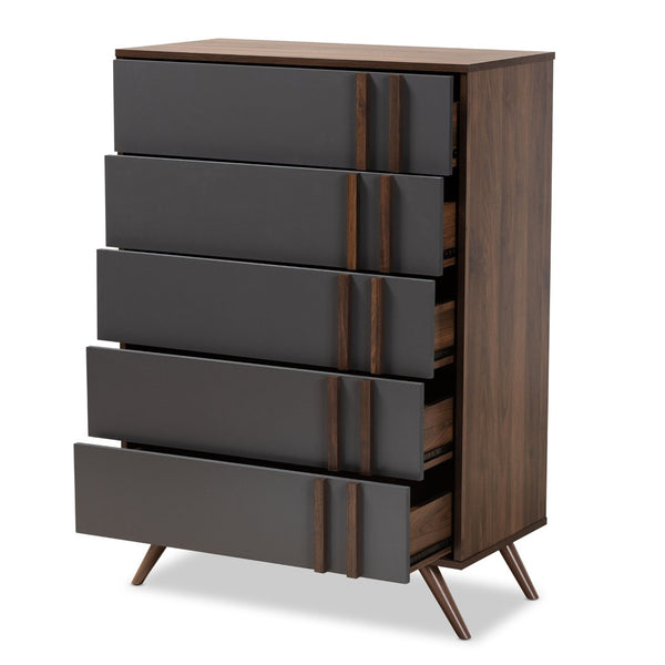Baxton Studio Baxton Studio Modern 5-Drawer Chest with Two-Tone Grey & Walnut Finish - Stylish Storage Solution! LV15COD15230-Columbia/Dark Grey-5DW-Chest