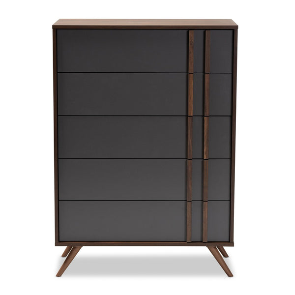 Baxton Studio Baxton Studio Modern 5-Drawer Chest with Two-Tone Grey & Walnut Finish - Stylish Storage Solution! LV15COD15230-Columbia/Dark Grey-5DW-Chest
