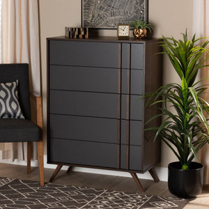 Baxton Studio Baxton Studio Modern 5-Drawer Chest with Two-Tone Grey & Walnut Finish - Stylish Storage Solution! LV15COD15230-Columbia/Dark Grey-5DW-Chest