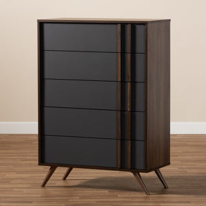 Baxton Studio Baxton Studio Modern 5-Drawer Chest with Two-Tone Grey & Walnut Finish - Stylish Storage Solution! LV15COD15230-Columbia/Dark Grey-5DW-Chest