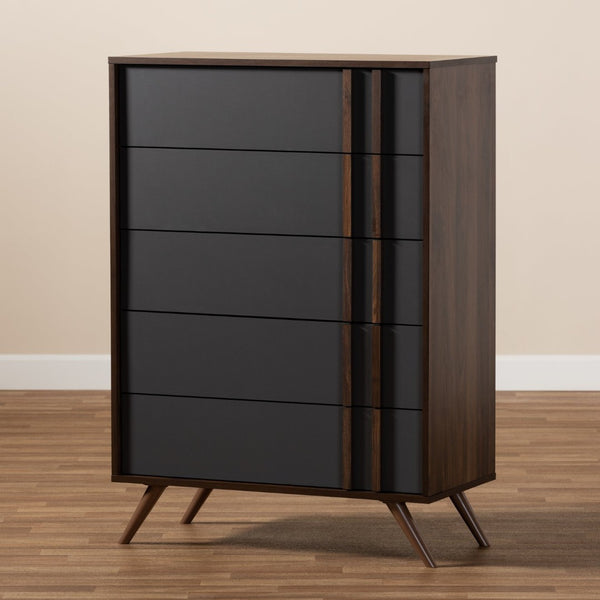 Baxton Studio Baxton Studio Modern 5-Drawer Chest with Two-Tone Grey & Walnut Finish - Stylish Storage Solution! LV15COD15230-Columbia/Dark Grey-5DW-Chest