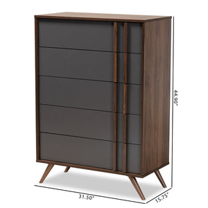Baxton Studio Baxton Studio Modern 5-Drawer Chest with Two-Tone Grey & Walnut Finish - Stylish Storage Solution! LV15COD15230-Columbia/Dark Grey-5DW-Chest