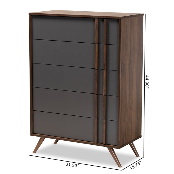 Baxton Studio Baxton Studio Modern 5-Drawer Chest with Two-Tone Grey & Walnut Finish - Stylish Storage Solution! LV15COD15230-Columbia/Dark Grey-5DW-Chest