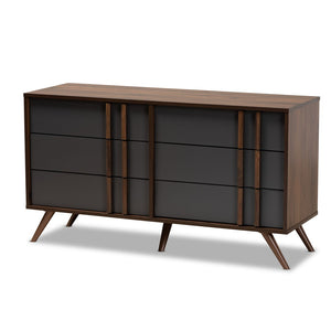 Baxton Studio Baxton Studio Naoki Modern 6-Drawer Dresser in Two-Tone Grey & Walnut, Stylish Mid-Century Design LV15COD15231-Columbia/Dark Grey-6DW-Dresser