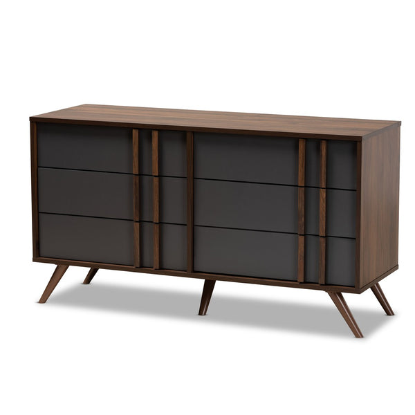 Baxton Studio Baxton Studio Naoki Modern 6-Drawer Dresser in Two-Tone Grey & Walnut, Stylish Mid-Century Design LV15COD15231-Columbia/Dark Grey-6DW-Dresser
