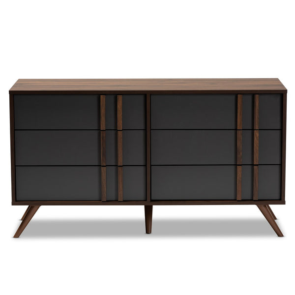 Baxton Studio Baxton Studio Naoki Modern 6-Drawer Dresser in Two-Tone Grey & Walnut, Stylish Mid-Century Design LV15COD15231-Columbia/Dark Grey-6DW-Dresser