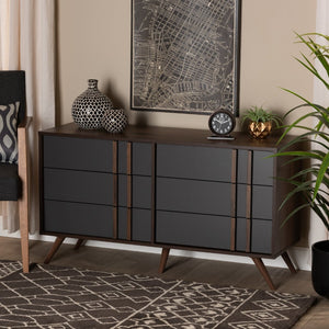Baxton Studio Baxton Studio Naoki Modern 6-Drawer Dresser in Two-Tone Grey & Walnut, Stylish Mid-Century Design LV15COD15231-Columbia/Dark Grey-6DW-Dresser