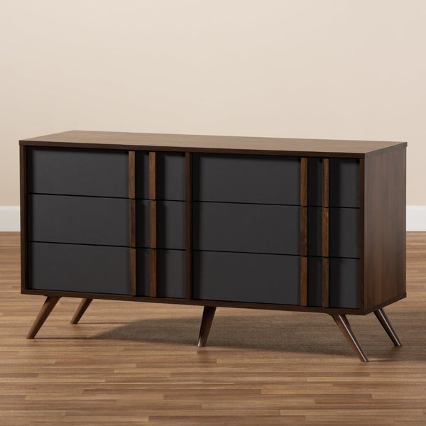 Baxton Studio Baxton Studio Naoki Modern 6-Drawer Dresser in Two-Tone Grey & Walnut, Stylish Mid-Century Design LV15COD15231-Columbia/Dark Grey-6DW-Dresser