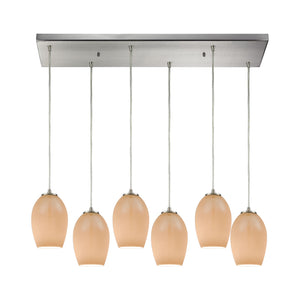 Villiska 32'' Wide 6-Light Rectangular Pendant - Satin Nickel with Peach Blown Glass 10930/6RC Elk Lighting