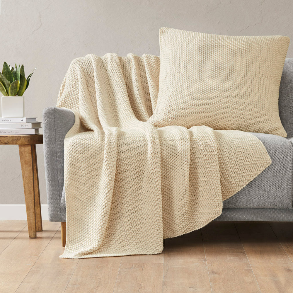 JLA Home INK+IVY - Euro Plush Knit Pillow Cover — Cozy Euro Sham with Hidden Zipper, Machine Washable Cottage Texture Ivory II30-871