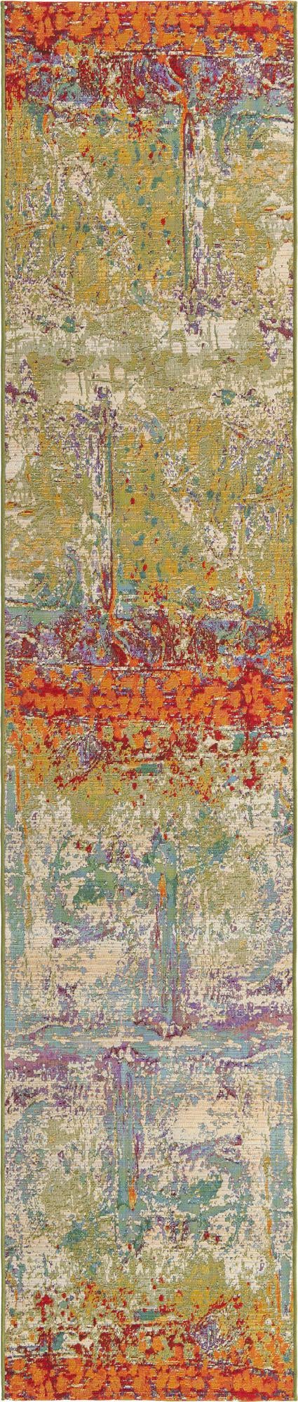 Unique Loom Outdoor Modern Crumpled Machine Made Abstract Rug Multi, Gold/Green/Navy Blue/Orange/Red/Beige/Blue/Brown/Cream 2' 7" x 12' 2"