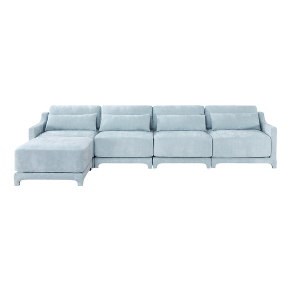 English Elm Four-Seater Sofa Set With Movable Ottoman, Ergonomic Chenille Design, Sky Blue For Stylish Living Spaces W714S01211
