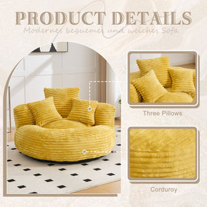 English Elm Bean Bag Sofa Oversized Corduroy Floor Lounge Chair with Armrests Pillows Foam Fill Mustard Yellow W395P426812