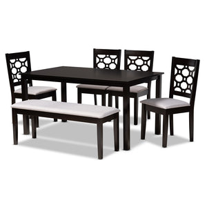 Baxton Studio Baxton Gabriel 6-Piece Dining Set: Modern Grey Upholstered Chairs & Dark Brown Wood Table for Style RH335C-Grey/Dark Brown-6PC Dining Set