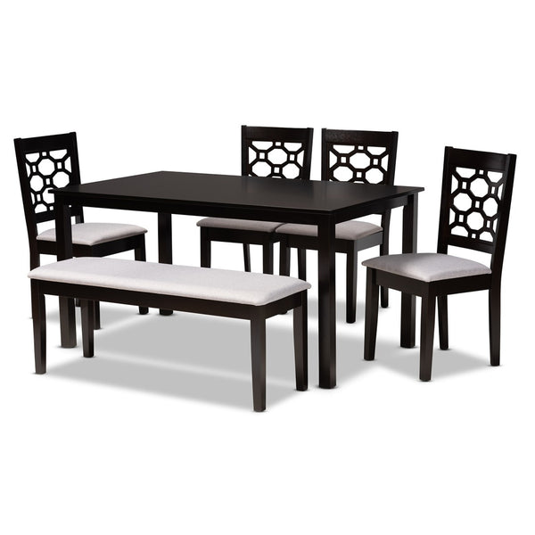 Baxton Studio Baxton Gabriel 6-Piece Dining Set: Modern Grey Upholstered Chairs & Dark Brown Wood Table for Style RH335C-Grey/Dark Brown-6PC Dining Set