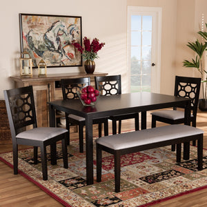 Baxton Studio Baxton Gabriel 6-Piece Dining Set: Modern Grey Upholstered Chairs & Dark Brown Wood Table for Style RH335C-Grey/Dark Brown-6PC Dining Set