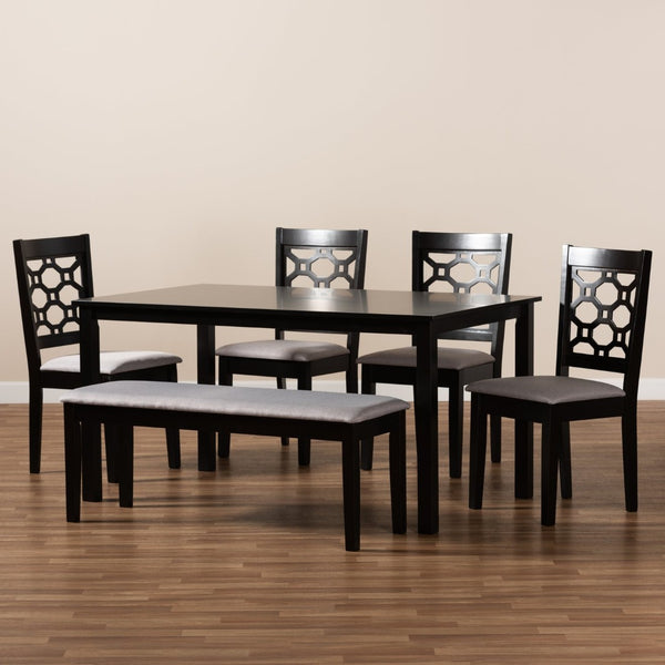 Baxton Studio Baxton Gabriel 6-Piece Dining Set: Modern Grey Upholstered Chairs & Dark Brown Wood Table for Style RH335C-Grey/Dark Brown-6PC Dining Set