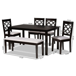 Baxton Studio Baxton Gabriel 6-Piece Dining Set: Modern Grey Upholstered Chairs & Dark Brown Wood Table for Style RH335C-Grey/Dark Brown-6PC Dining Set