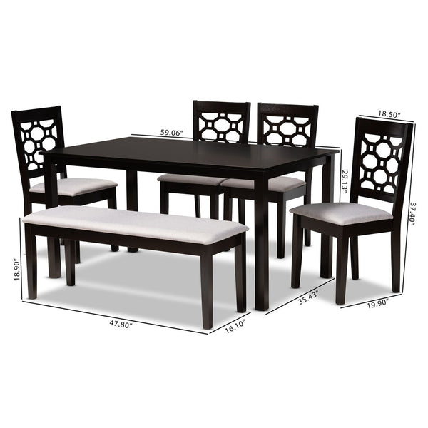 Baxton Studio Baxton Gabriel 6-Piece Dining Set: Modern Grey Upholstered Chairs & Dark Brown Wood Table for Style RH335C-Grey/Dark Brown-6PC Dining Set