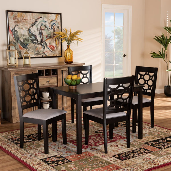 Baxton Studio Baxton Studio 5-Piece Modern Dining Set with Grey Upholstered Chairs & Dark Brown Table for Comfort RH335C-Grey/Dark Brown-5PC Dining Set
