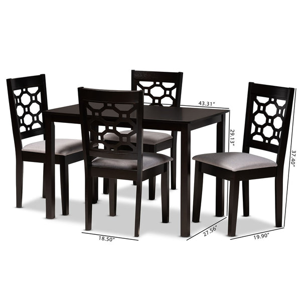 Baxton Studio Baxton Studio 5-Piece Modern Dining Set with Grey Upholstered Chairs & Dark Brown Table for Comfort RH335C-Grey/Dark Brown-5PC Dining Set