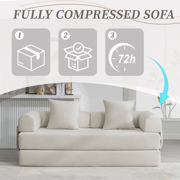 English Elm UNITED modular foldable sofa with metal frame, corduroy upholstery, side pocket & quick assembly convenience Beige W1568P374080