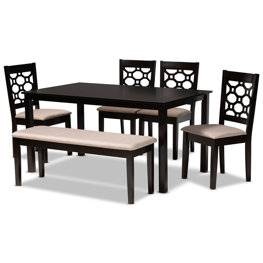 Baxton Studio Baxton Gabriel 6-Piece Dining Set - Modern Sand Upholstered Chairs & Dark Brown Table for Stylish Dining RH335C-Sand/Dark Brown-6PC Dining Set