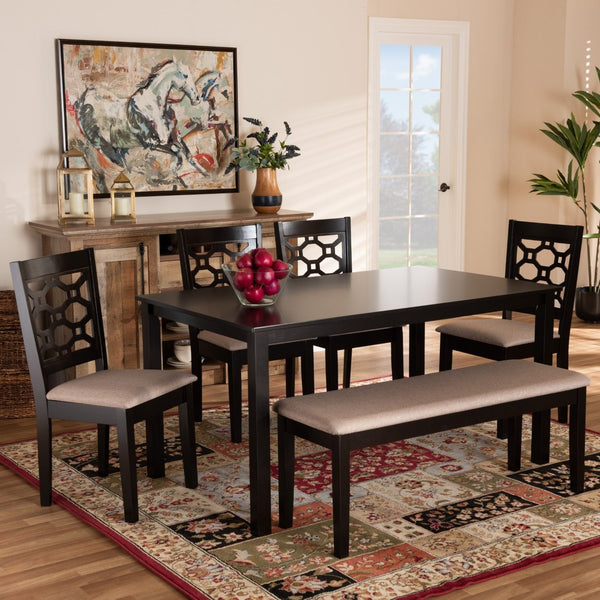 Baxton Studio Baxton Gabriel 6-Piece Dining Set - Modern Sand Upholstered Chairs & Dark Brown Table for Stylish Dining RH335C-Sand/Dark Brown-6PC Dining Set