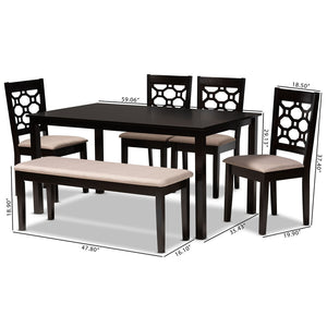 Baxton Studio Baxton Gabriel 6-Piece Dining Set - Modern Sand Upholstered Chairs & Dark Brown Table for Stylish Dining RH335C-Sand/Dark Brown-6PC Dining Set