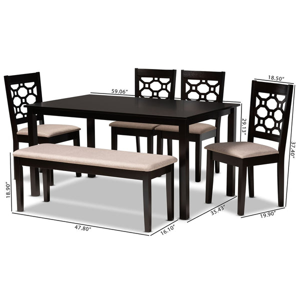 Baxton Studio Baxton Gabriel 6-Piece Dining Set - Modern Sand Upholstered Chairs & Dark Brown Table for Stylish Dining RH335C-Sand/Dark Brown-6PC Dining Set