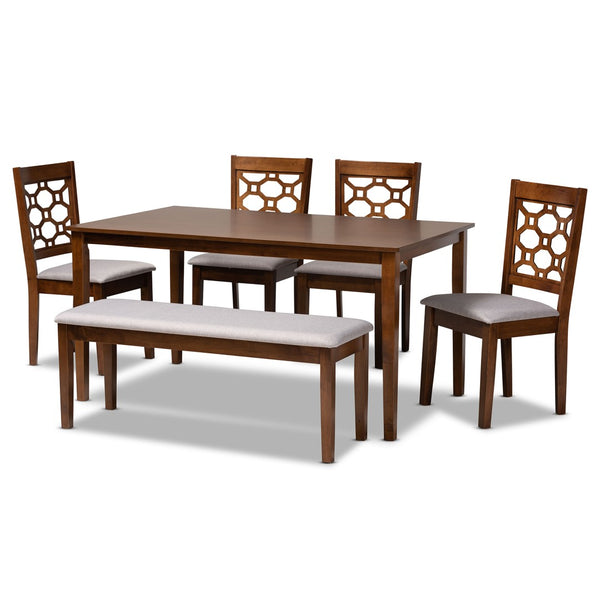 Baxton Studio Baxton Studio Gabriel 6-Piece Modern Dining Set with Grey Upholstery & Walnut Brown Finish, Stylish Comfort RH335C-Grey/Walnut-6PC Dining Set