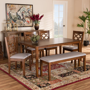 Baxton Studio Baxton Studio Gabriel 6-Piece Modern Dining Set with Grey Upholstery & Walnut Brown Finish, Stylish Comfort RH335C-Grey/Walnut-6PC Dining Set