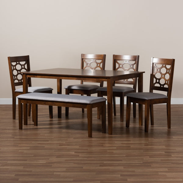 Baxton Studio Baxton Studio Gabriel 6-Piece Modern Dining Set with Grey Upholstery & Walnut Brown Finish, Stylish Comfort RH335C-Grey/Walnut-6PC Dining Set