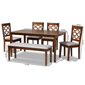 Baxton Studio Baxton Studio Gabriel 6-Piece Modern Dining Set with Grey Upholstery & Walnut Brown Finish, Stylish Comfort RH335C-Grey/Walnut-6PC Dining Set