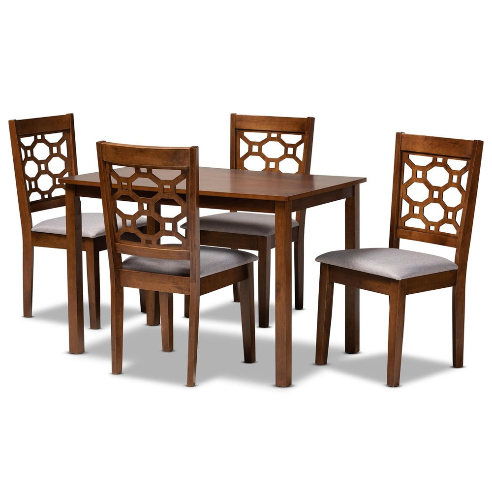 Baxton Studio Baxton Henry Modern 5-Piece Dining Set - Grey Upholstered Chairs & Walnut Brown Table for Stylish Dining RH335C-Grey/Walnut-5PC Dining Set