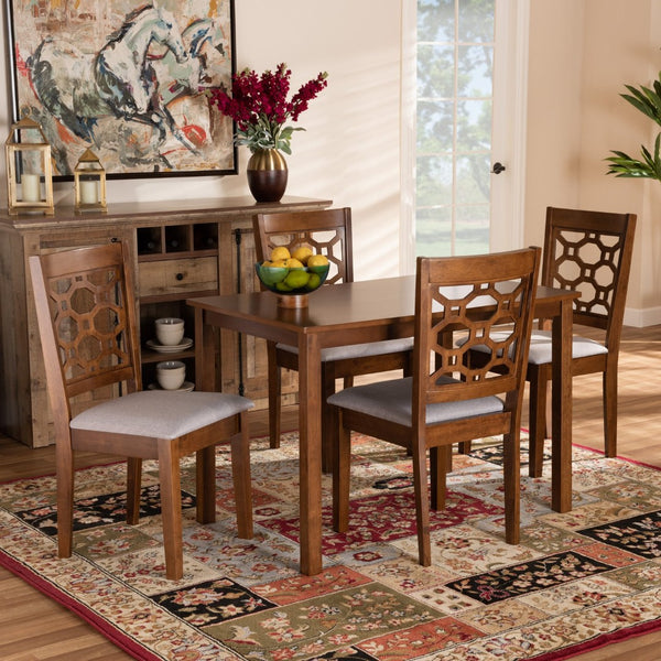 Baxton Studio Baxton Henry Modern 5-Piece Dining Set - Grey Upholstered Chairs & Walnut Brown Table for Stylish Dining RH335C-Grey/Walnut-5PC Dining Set
