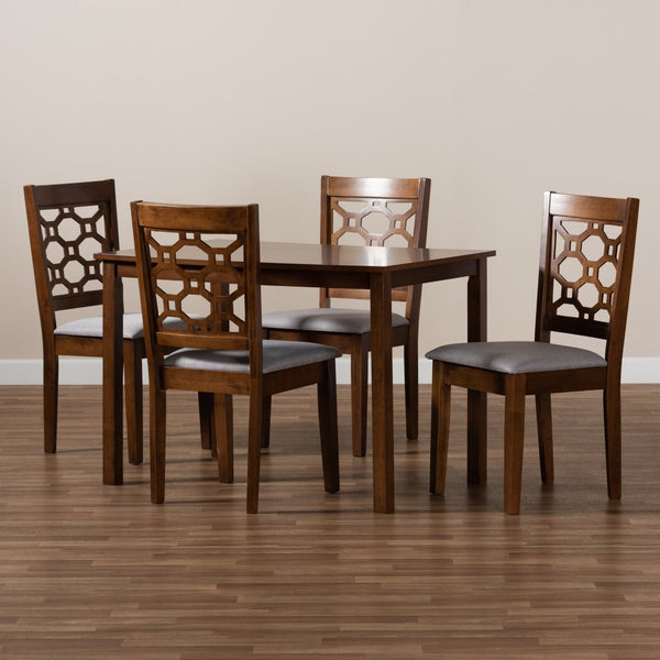 Baxton Studio Baxton Henry Modern 5-Piece Dining Set - Grey Upholstered Chairs & Walnut Brown Table for Stylish Dining RH335C-Grey/Walnut-5PC Dining Set
