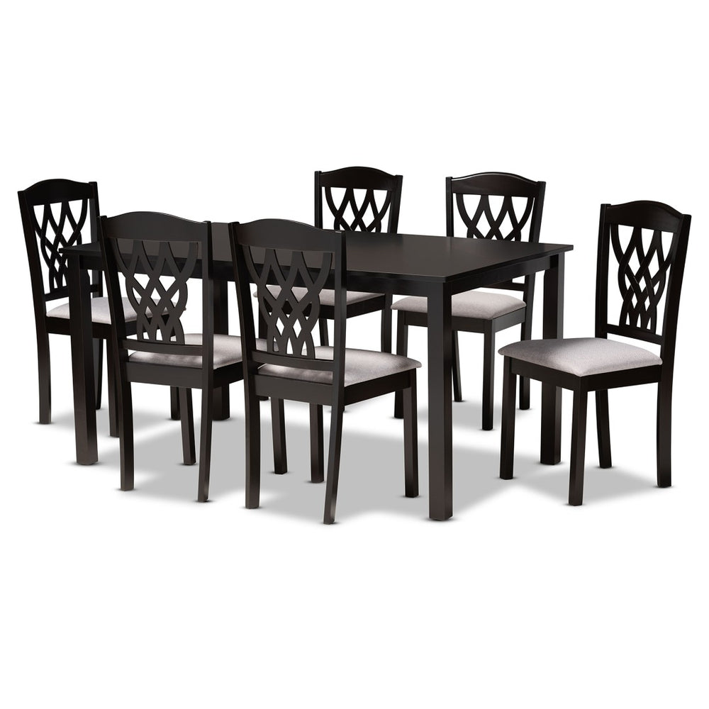Baxton Studio Baxton Studio Salem 7-Piece Dining Set - Modern Grey Upholstered Chairs & Dark Brown Table for Style RH1017C-Grey/Dark Brown-7PC Dining Set