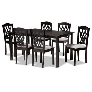 Baxton Studio Baxton Studio Salem 7-Piece Dining Set - Modern Grey Upholstered Chairs & Dark Brown Table for Style RH1017C-Grey/Dark Brown-7PC Dining Set