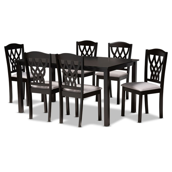 Baxton Studio Baxton Studio Salem 7-Piece Dining Set - Modern Grey Upholstered Chairs & Dark Brown Table for Style RH1017C-Grey/Dark Brown-7PC Dining Set