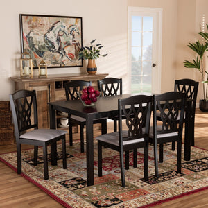 Baxton Studio Baxton Studio Salem 7-Piece Dining Set - Modern Grey Upholstered Chairs & Dark Brown Table for Style RH1017C-Grey/Dark Brown-7PC Dining Set
