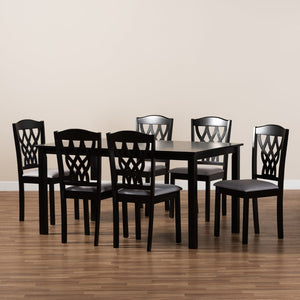 Baxton Studio Baxton Studio Salem 7-Piece Dining Set - Modern Grey Upholstered Chairs & Dark Brown Table for Style RH1017C-Grey/Dark Brown-7PC Dining Set