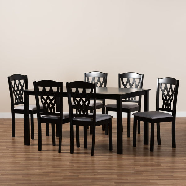 Baxton Studio Baxton Studio Salem 7-Piece Dining Set - Modern Grey Upholstered Chairs & Dark Brown Table for Style RH1017C-Grey/Dark Brown-7PC Dining Set