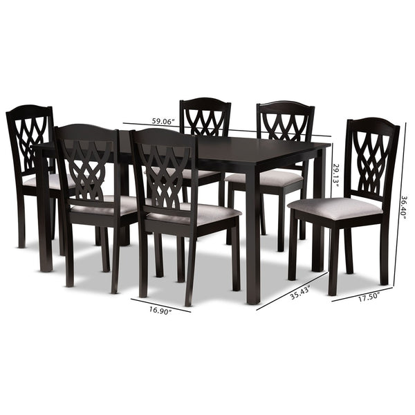 Baxton Studio Baxton Studio Salem 7-Piece Dining Set - Modern Grey Upholstered Chairs & Dark Brown Table for Style RH1017C-Grey/Dark Brown-7PC Dining Set